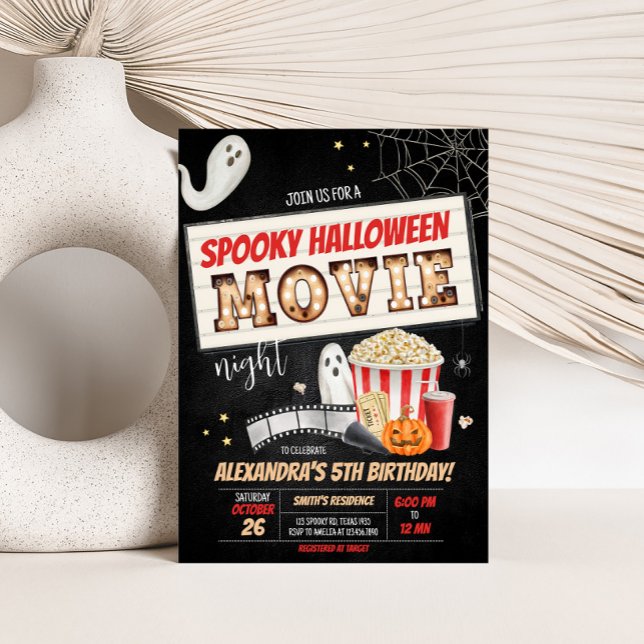 Convite Halloween Spooky Movie Night Festa de aniversário (Spooky Halloween Movie Night Birthday Party Invitation)