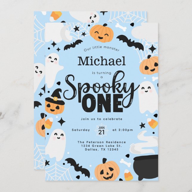 Convite Halloween Spooky One Birthday Party (Frente/Verso)