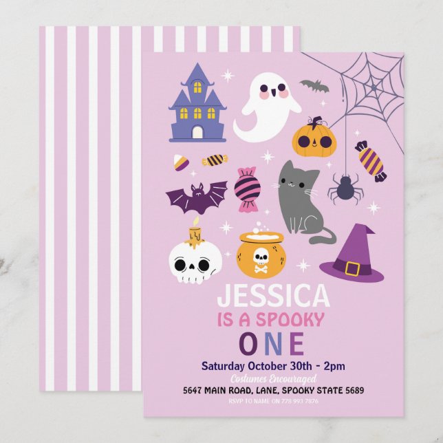 Convite Halloween Spooky ONE Party Girls (Frente/Verso)