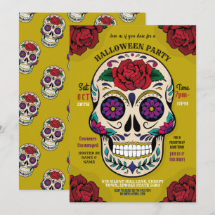 Convite Halloween Sugar Skull Gothparty Rosa Horror