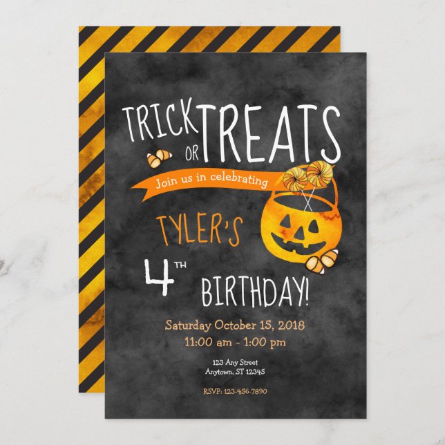 Convite Halloween Trick ou Treine Boy ou Girl Birday (Frente/Verso)