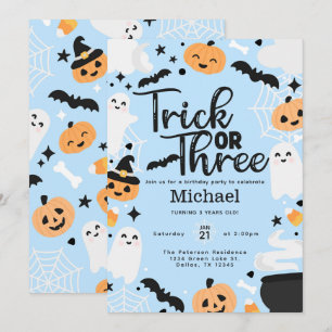 Convite Halloween Trick ou três aniversário de 3 anos