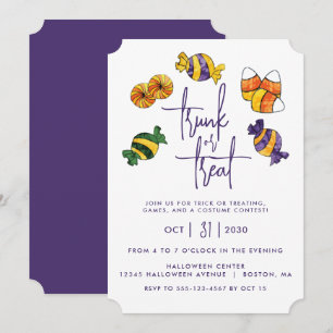 Convite Halloween Trunk or Treat Doce Roxo