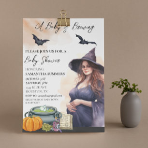 Convite Halloween Um Bebê Está Brewindo Bruxa Aquarela