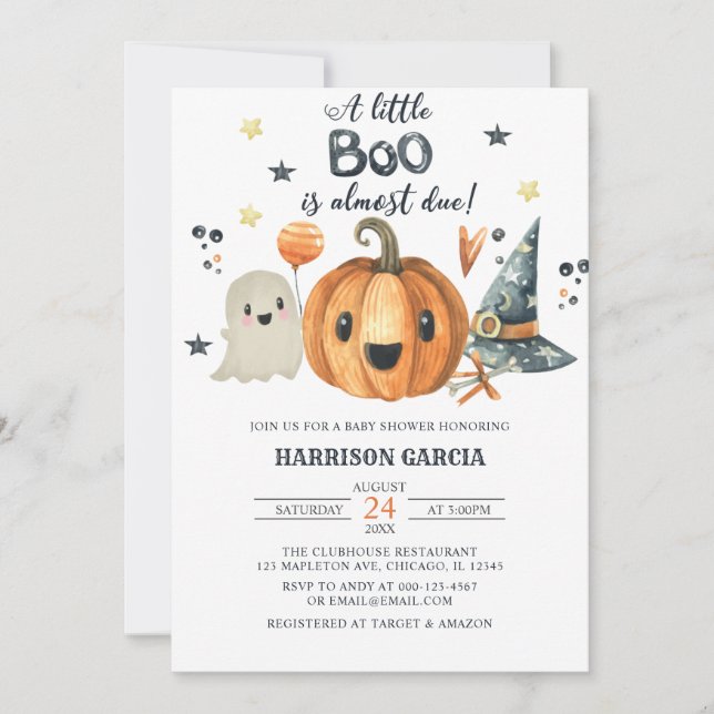 Convite Halloween Um Pequeno Chá de fraldas De Abóbora (Frente)