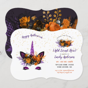 Convite Halloween Unicorn Face Invoca qualquer acontecimen