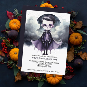 Convite Halloween Vampiro Fofo Sob uma Lua Cheia