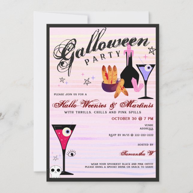 Convite Halloween Weenies & Martinis Spooky Ghoul Night (Frente)