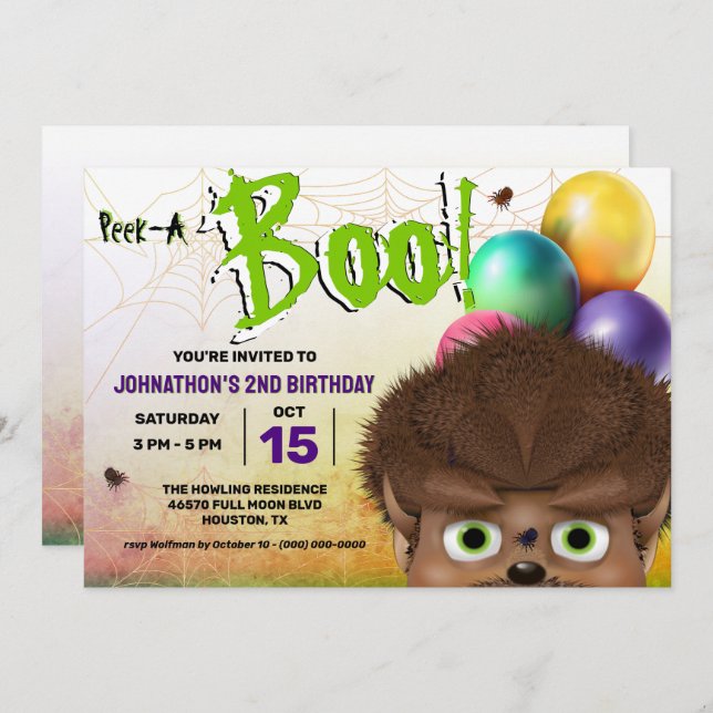 Convite Halloween Werewolf Peek A Boo (Frente/Verso)