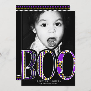 Convite Halloween Whimsical Boo Type Purple Orange Photo
