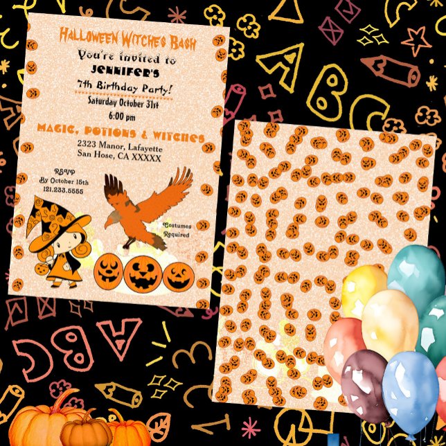 Convite Halloween Witch Bash Jack O Lanterna Festa de aniv (Halloween Witch Bash Jack O Lantern Birthday Party Invitation)