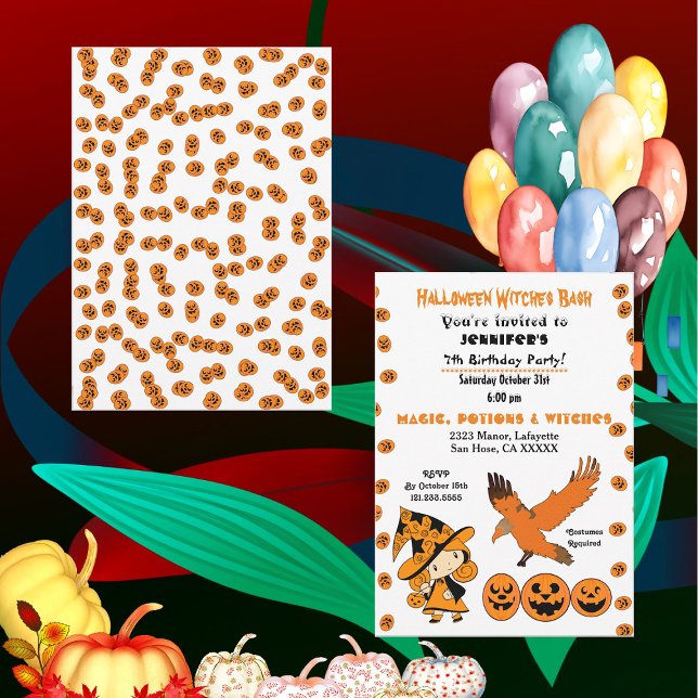 Convite Halloween Witch Bash Jack O Lanterna Festa de aniv (Halloween Witch Bash Jack O Lantern Birthday Party Invitation)