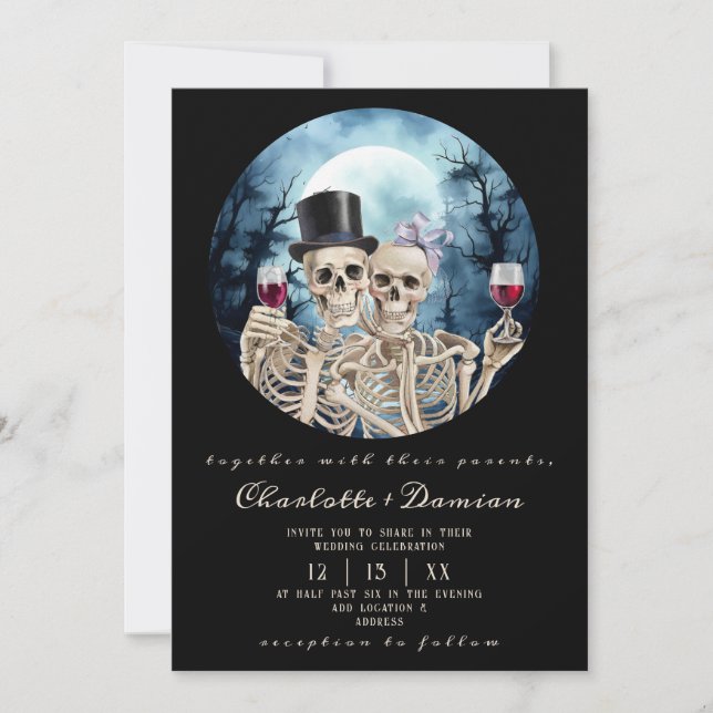 Convite Hallowen Gothic Skulls Tarot O Casamento Dos Amant (Frente)