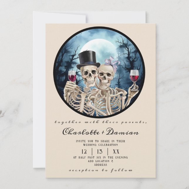 Convite Hallowen Gothic Skulls Tarot O Casamento Dos Amant (Frente)