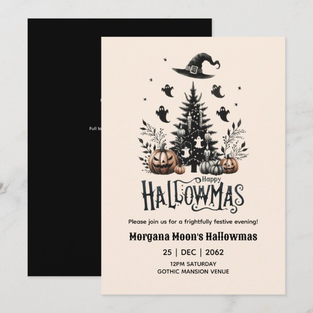 Convite Hallowmas convoca Natal com tema de fantasia (Frente/Verso)