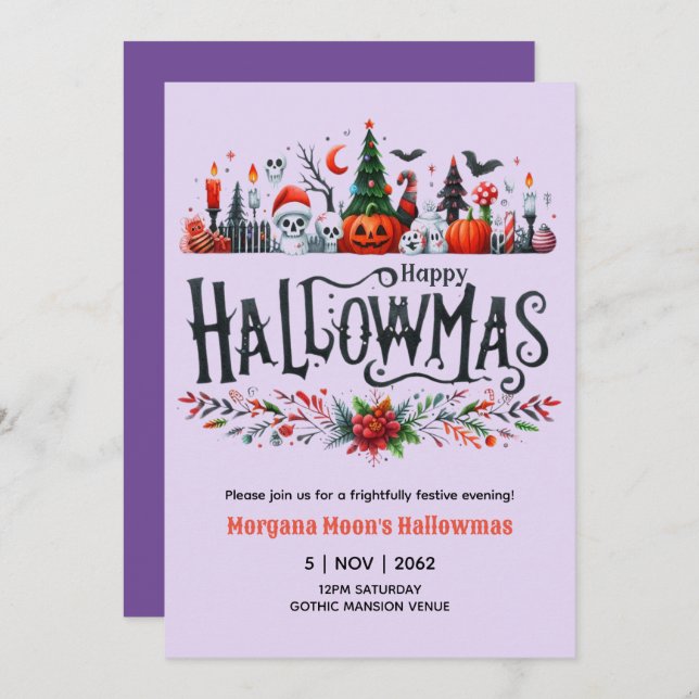 Convite Hallowmas Invoca a Mashup de Natal no Halloween (Frente/Verso)