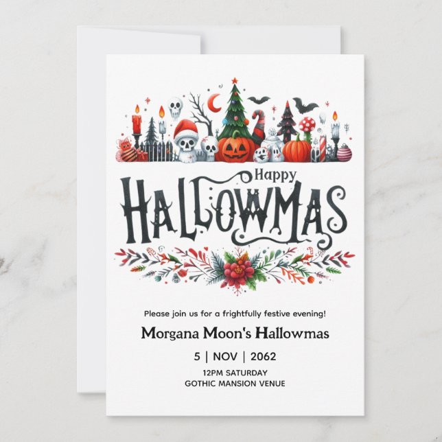 Convite Hallowmas Invoca a Mashup de Natal no Halloween (Frente)
