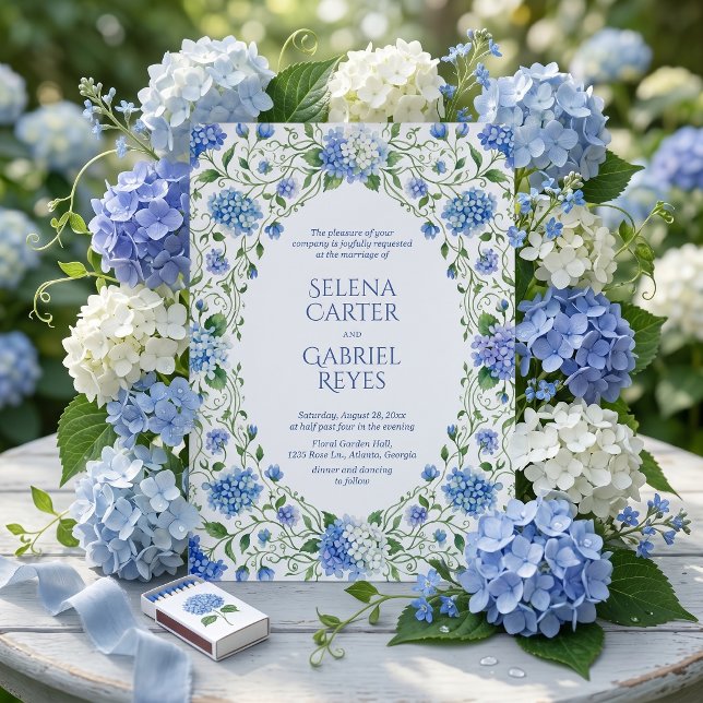 Convite Hamptons Style Blue Hydrangea Watercolor Wedding (Criador carregado)