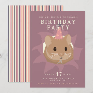 Convite Hamster de aniversário fofo em tons suaves