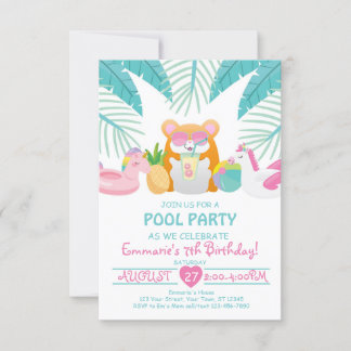 Convite Hamster Tropical Pool Party Invitation