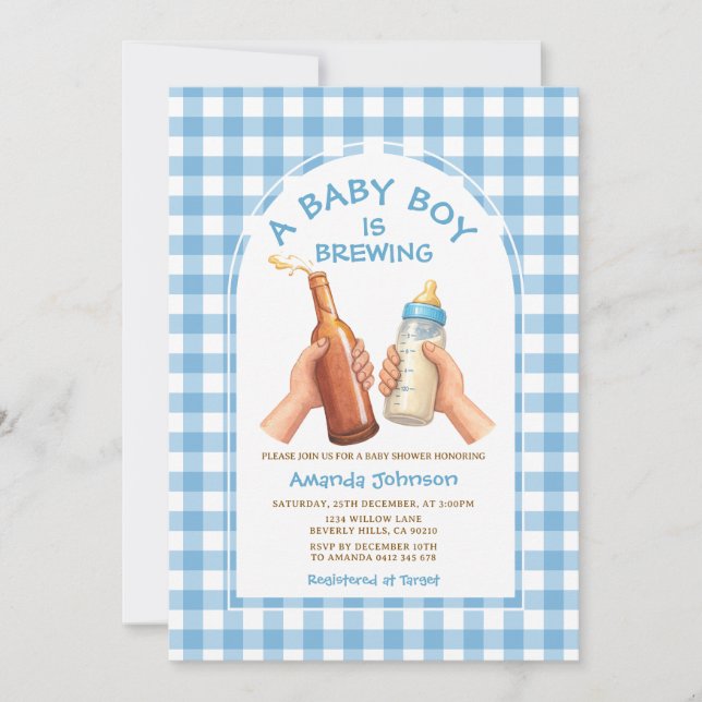 Convite Hand Drawn A baby Boy is brewing coed baby shower (Frente)