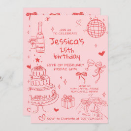 Convite Hand Drawn Adult Handwritten Scribble Birthday 