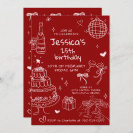 Convite Hand Drawn Adult Handwritten Scribble Birthday 