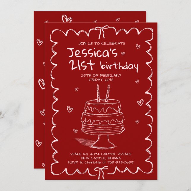 Convite Hand Drawn Adult Scribble Birthday  (Frente/Verso)