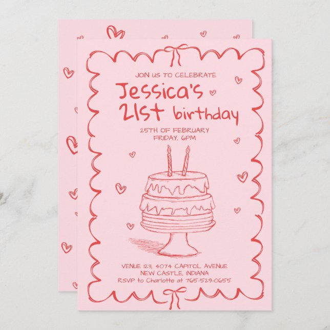 Convite Hand Drawn Adult Scribble Birthday  (Frente/Verso)