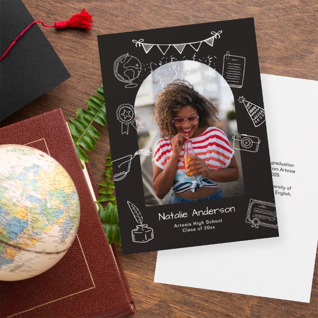 Convite Hand Drawn Black Arch Photo Graduate Announcement (Criador carregado)