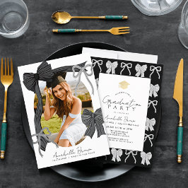 Convite Hand-drawn Black Bows Photo Graduation Party