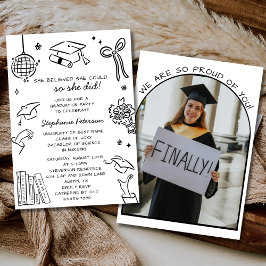 Convite Hand Drawn Black & White Doodle Photo Graduation