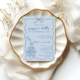Convite Hand Drawn Blue Bottle Champagne Tower Baby Shower