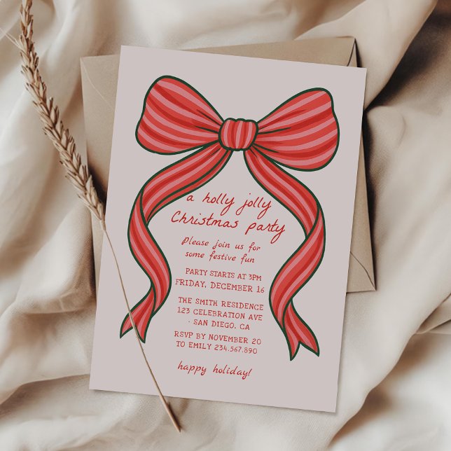 Convite Hand Drawn Bow Christmas Party Invitation  (Criador carregado)