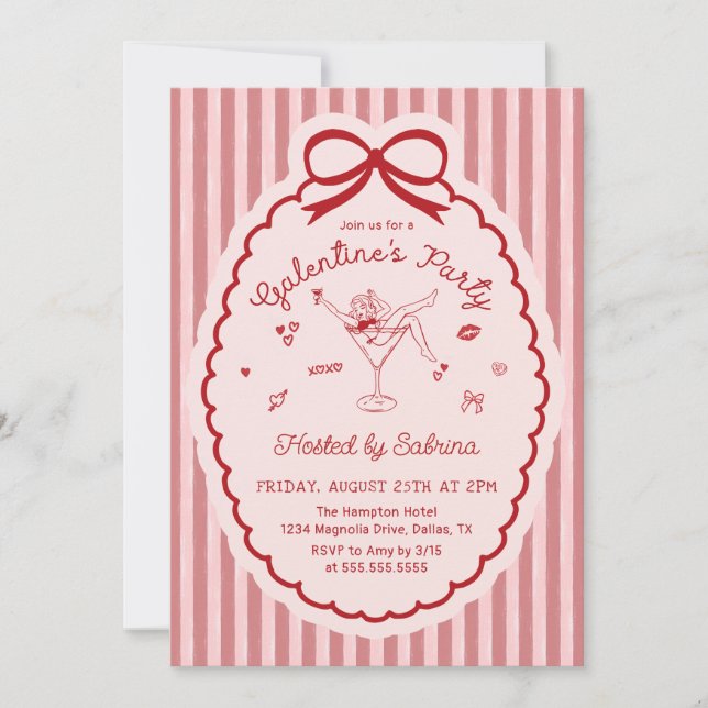 Convite Hand Drawn Bow Galentine's Day Invitation (Frente)
