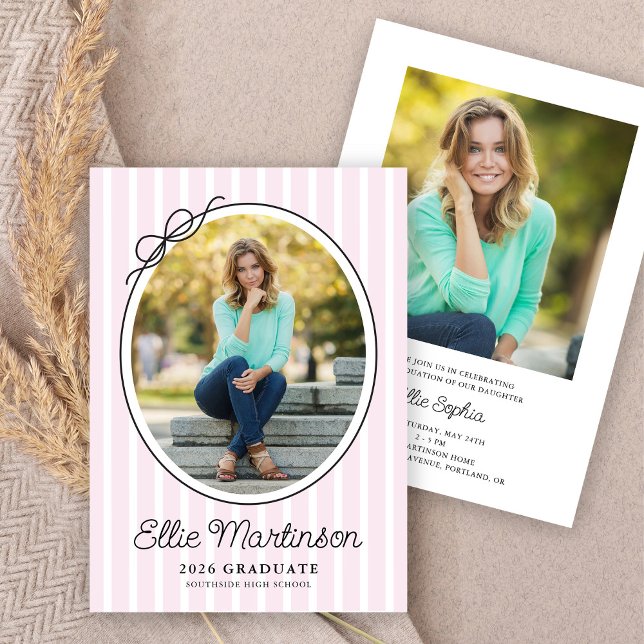 Convite Hand Drawn Bow Photo Graduation Party Invitation (Criador carregado)