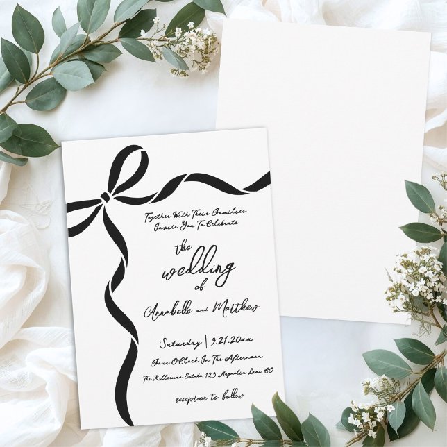 Convite Hand Drawn Bow Whimsical Wedding (Hand Drawn Bow Whimsical Wedding Invitation)