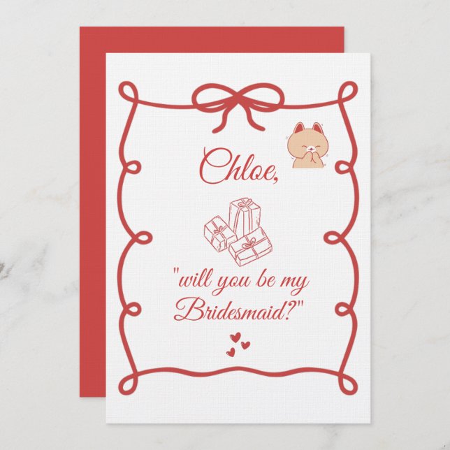 Convite Hand Drawn Bridesmaid bridal Proposal Cards (Frente/Verso)