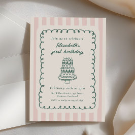 Convite Hand Drawn Cake Quirky Unique 1st Birthday