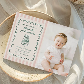 Convite Hand Drawn Cake Quirky Unique 1st Birthday Photo