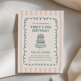 Convite Hand Drawn Cake Quirky Unique Birthday Party