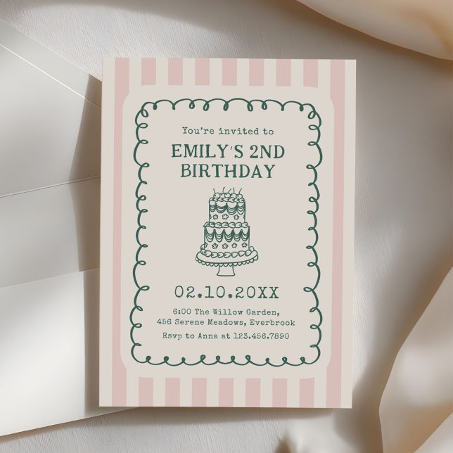 Convite Hand Drawn Cake Quirky Unique Birthday Party (Criador carregado)