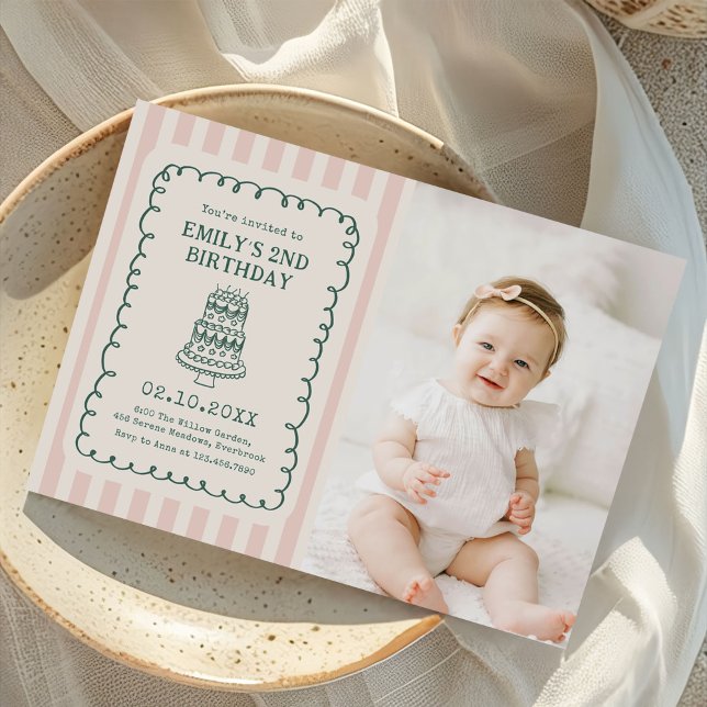 Convite Hand Drawn Cake Quirky Unique Birthday Party Photo (Criador carregado)