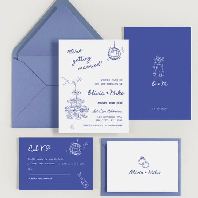 Convite Hand drawn Champagne Tower wedding card (Criador carregado)