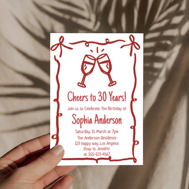 Convite Hand Drawn “Cheers to 30 Years” Birthday           (Criador carregado)