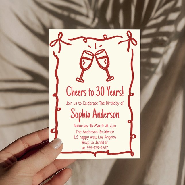 Convite Hand Drawn “Cheers to 30 Years” Birthday           (Criador carregado)