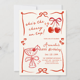 Convite hand-drawn cherry martini birthday invitation