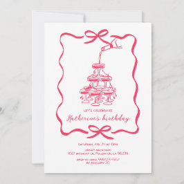 Convite Hand Drawn Chic Pink Champagne Birthday Party