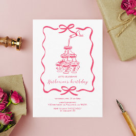 Convite Hand Drawn Chic Pink Champagne Birthday Party