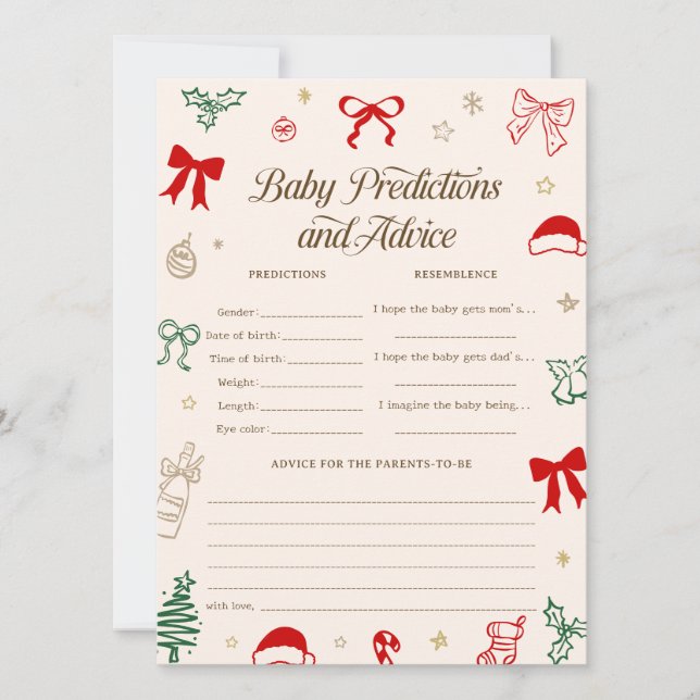 Convite Hand Drawn Christmas Baby Shower Predictions Game  (Frente)